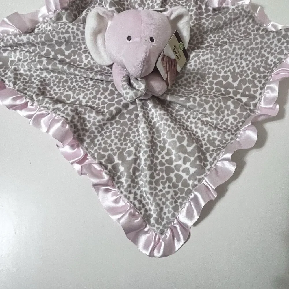 Carter's Pink Elephant Heart Cheetah Print Security Blanket Lovey Satin Trim NWT